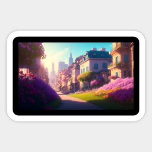 City street with beautiful flowers Sticker